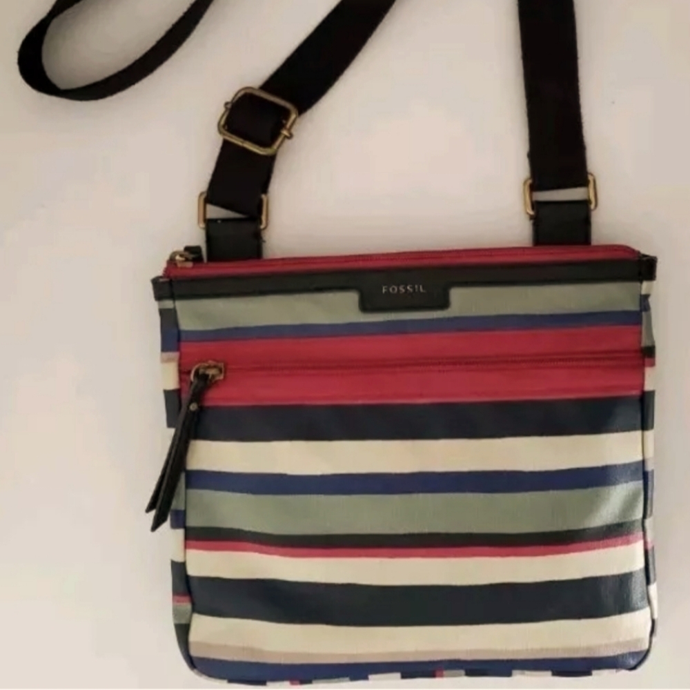Fossil Striped Crossbody Bag - Multicolor Nylon Adjustable Strap